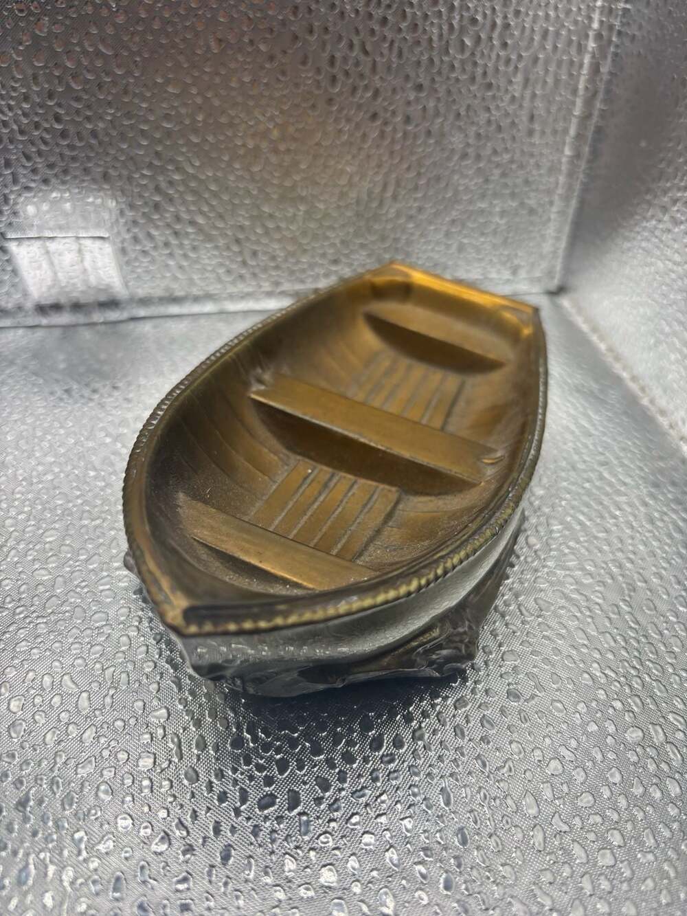 Vintage Cast Metal Rowboat Desk Statue Paperweight
